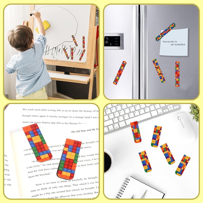 48 Pcs Magnetic Bookmark, Building Block Magnetic Bookmark Magnetic Page Markers Clips for Kids Students Teachers Reading Book Lovers Supplies Party Favors (3 Styles)