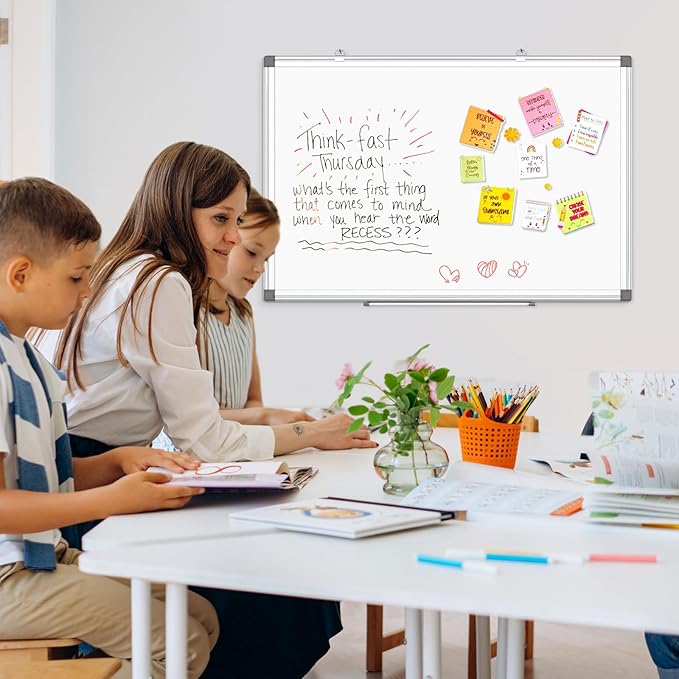 Double-Sided Magnetic Whiteboard, 18" x 12" Dry Erase Board Aluminum Frame for Wall, White Board Marker Board for Kitchen, Memo, School, Home, Office