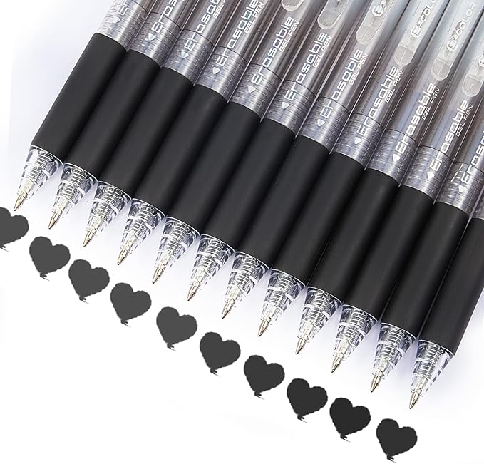12Pcs Retractable Erasable Gel Pens Clicker,Fine Point 0.7mm Smooth Writing Pens,For Writing Journaling Taking Notes School Office Home. (12Black)