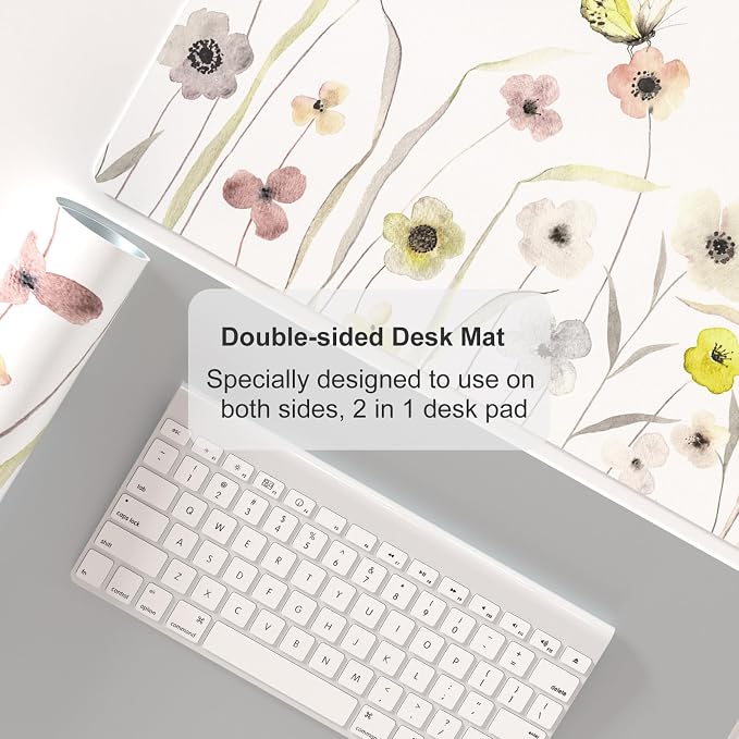 Colorful Star Large Mouse Pad, Watercolor Floral Desk Mat Office Supplies, Waterproof PU Leather Gaming Mousepad for Women Girls, Butterflies Desk Pad Home Office Décor Accessories 23.6" x 13.8"