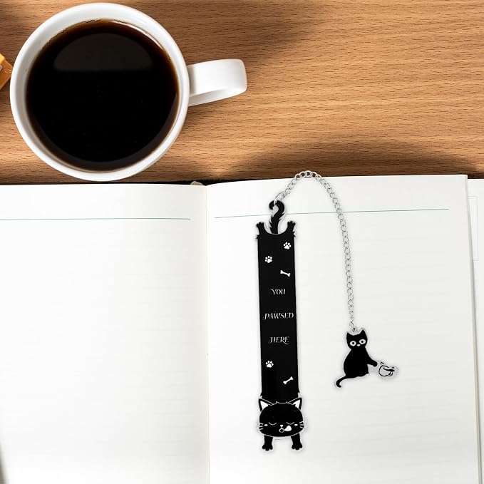 Cat Bookmark, Zinc Alloy Adorable Silver Bookmark with Cute Pendant Funny Reading Accessories for Men Women Book Enthusiasts (Alien Innovation Black Cat)