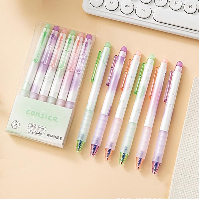 MOZXIRZ 6 Pcs Erasable Gel Ink Pens Retractable Pens 0.5mm Blue Ink Pen Office School Supplies Cute Aesthetic Pen Women (Blue Ink-Pastel)