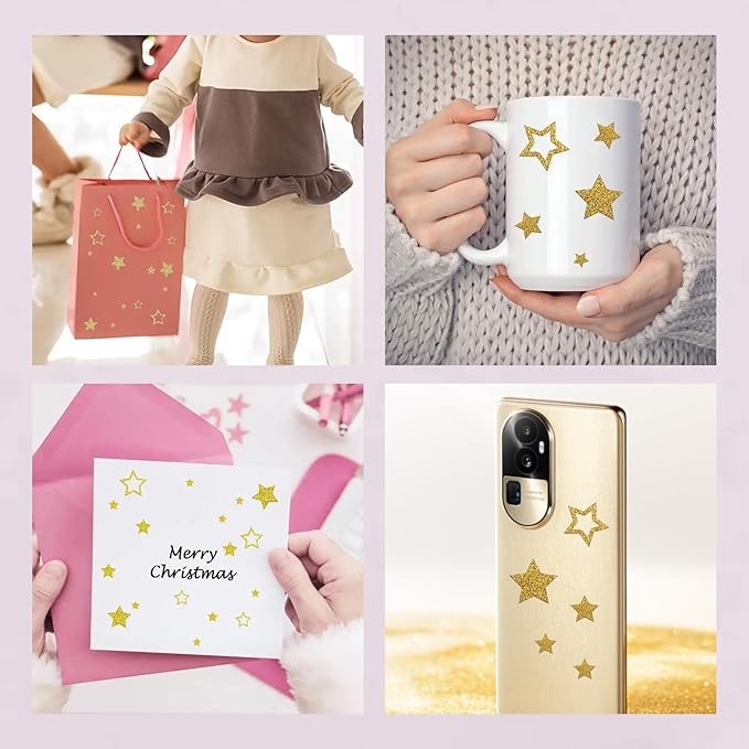 5 Holographic Foil Small Gold Star Stickers, Glitter Star Stickers Gold Stars Stickers, Self-Adhesive Star Labels for Kids Reward/Behavior Chart/Student Planner/School Classroom