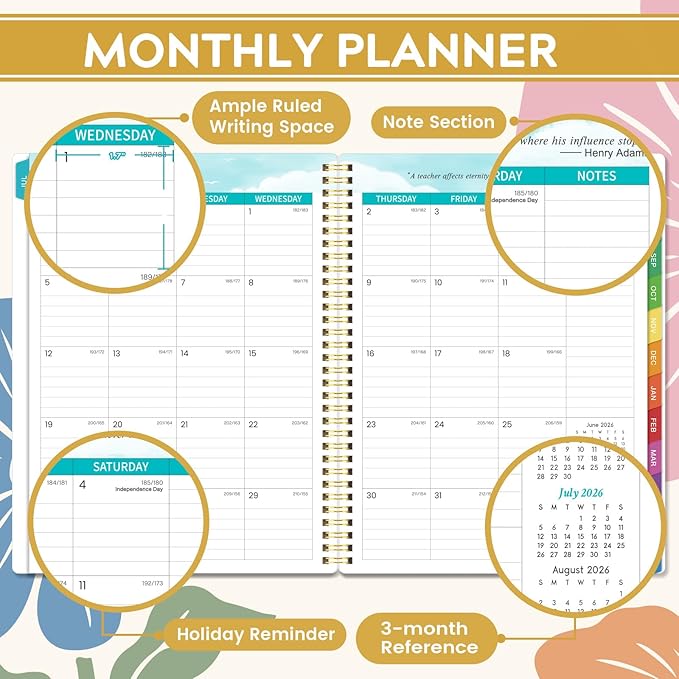 Teacher Planner 2026-2027 - Teacher Lesson Planner 2026-2027, July 2026- June 2027, 8.5" x 11", Good for School Year with Color Tabs, Gradebook, Communication Log & Inner Pocket