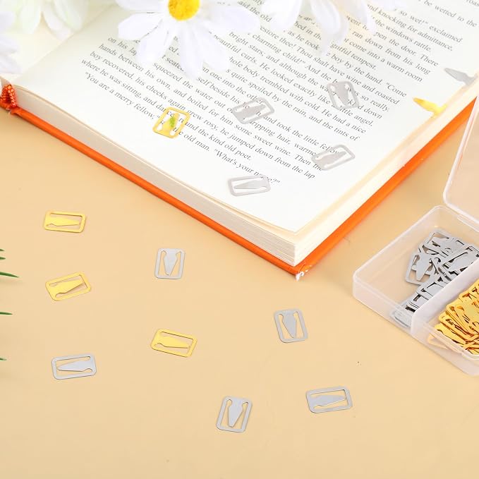 100Pcs Metal Book Darts Bookmarks Page Nibs Thin Book Markers Stainless Steel Bookmark Clips for Reading Students Teacher Books Lovers Readers Women Men (Silver and Gold)