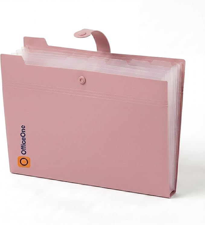 OfficeOne 8-Pocket Expanding File Folder, A4 Letter Size Accordion Document Organizer with Snap Closure, Labeled Tabs & Customizable Color-Coding Stickers, Home Office School (Dusty Pink)