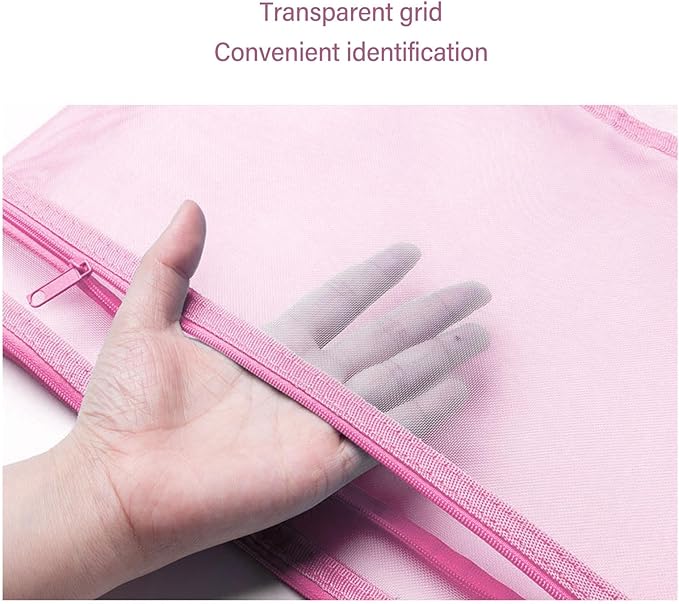 10PCS Nylon Mesh Zipper Pouch Bags, Double Layer A4 Document Organizer Puzzle Storage Bag with Handle for Board Games Home School Office Supplies (Pinkish)