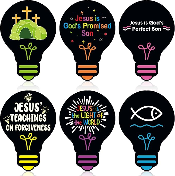 Eaasty 144 Pcs 4.6 x 3.2'' 2026 Vbs Vacation Bible School Memory Tags Illumination Theme Light Bulb Tags Double-Sided Printed for Jesus Faith Learning Church Activity Supplies