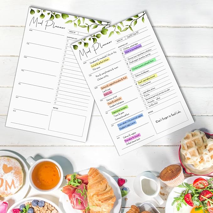 Joyberg 2 PCS Weekly Meal Planner Magnetic for Fridge 8.3x5.5”, Undated Meal Planner and Grocery List Tearable Shopping List, Magnetic Menu Planner for Fridge for Weekly Plan - 50 Pages/Book