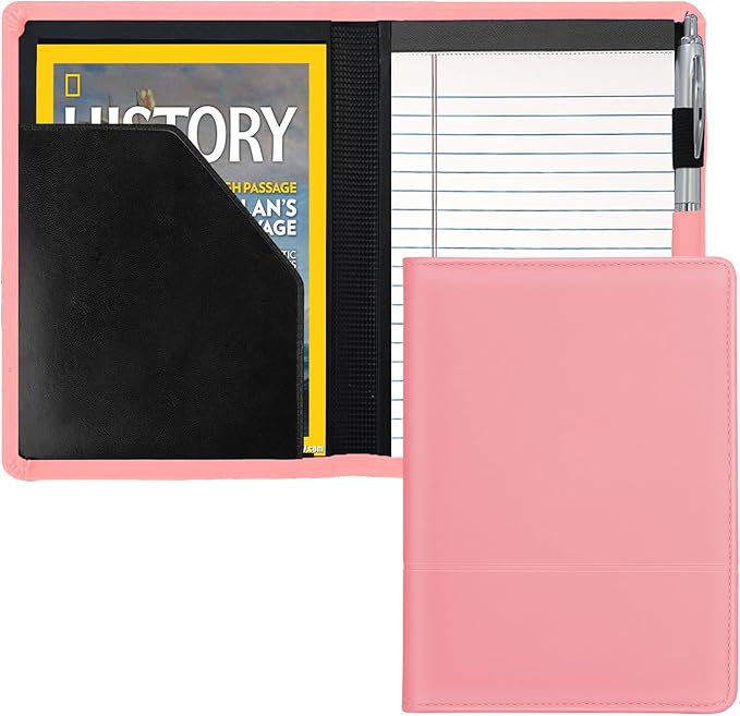 Padfolio/Portfolio Binder, Mini Padfolio Portfolio Binder 5 x 8 Legal Writing Pad, A5 Document Organizer Folder for Men Women, Light Pink