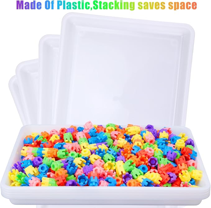 Hoteam 10 Pcs Flat Storage Organizer Tray Bin Paper Tray for Classroom Plastic Stackable File Organizer for School Office Teacher Book Organization(White,16.14 x 11.81 x 1.38 Inch)