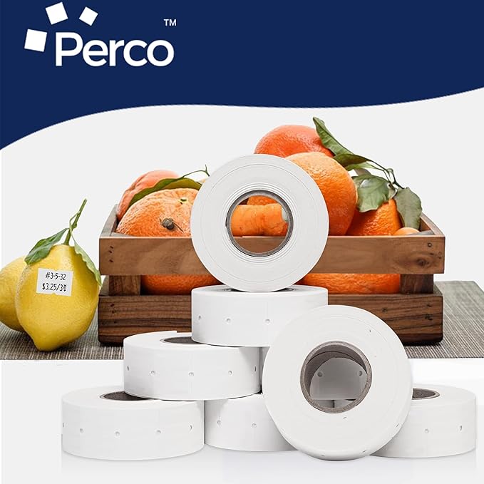 Perco 2 Line Removable Adhesive Labels - 8 Rolls, 1 Sleeve, 6,000 Blank Price and Date Gun Labels for Perco 2 Line Price and Date Guns - Made in USA