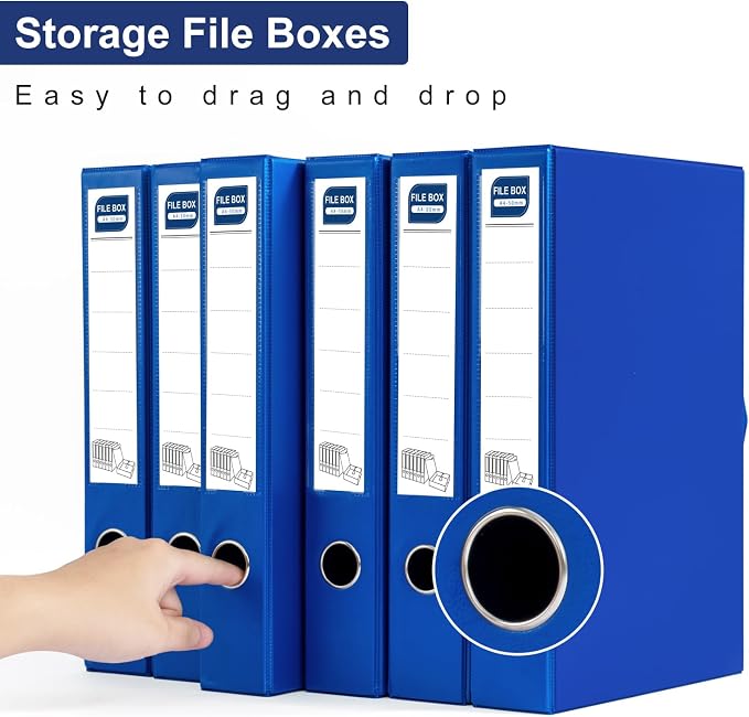 Storage File Boxes A4, 6 Pack Foldable File Box with Clip, 50mm Spine, Plastic Archives Cases with Magnetic Closure, Document File Folder Organizer Storage Filing Box for Office School, Blue
