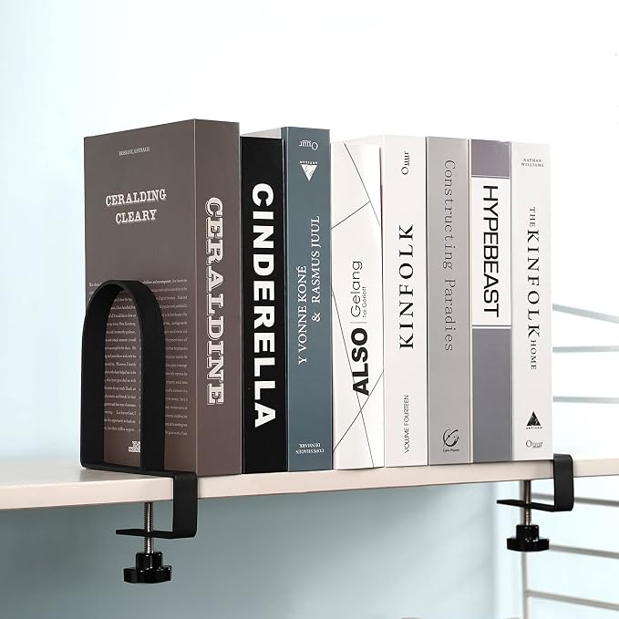 Metal Book Ends for Shelves - Heavy Duty Adjustable Bookends Clamped Metal Book Organizer Storage Holders, Non-Skid Bookends Stoppers