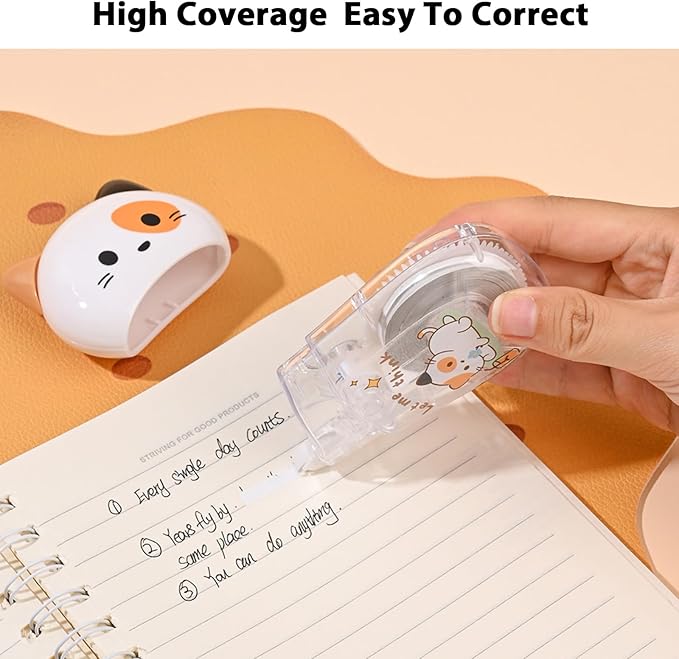 2Pcs Cute Cat White Correction Tape Kawaii Extra-Long Correction Tape – 98ft (30m) Each with Aesthetic Cute Cartoon Cat Applicator for Back To School Office Supplies