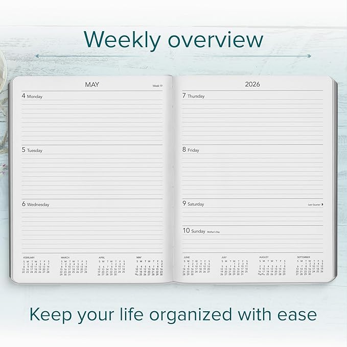 Harbor Large Weekly Monthly Planner 2025-2026, Calendar Planner & Notebook - Durable Faux Leather, 192 Pages, Softcover & Book Bound - Cambridge Red - 9.75 x 7.5 "