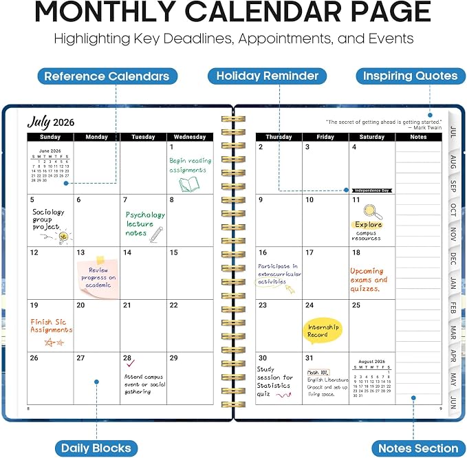 Planner 2026–2027, Weekly & Monthly Academic Organizer for School Year, Jul 2026–Jun 2027, Hardcover Planner with Tabs, Back to School Essential, 6.3" x 8.5", Harbor Starlight