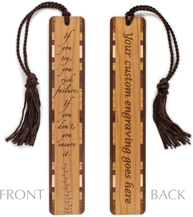 If You Try Quote Personalized Wooden Bookmark | Inspirational Motivation Success and Personal Growth Quote Gift for Readers | Handmade Wood Bookmark with Brown Tassel | Made in the USA