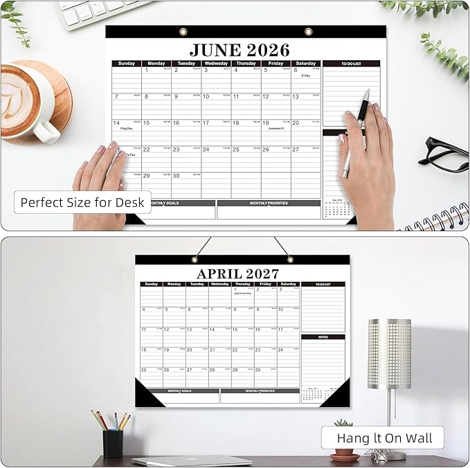 Tcamp 2026 Calendar, Desk Calendar 2026-2027 from January 2026 to June 2027, Big 17" x 12" Wall Calendar with Julian Dates, 18 Months Desk Planner for Home School Office Desktop, Christmas Gifts