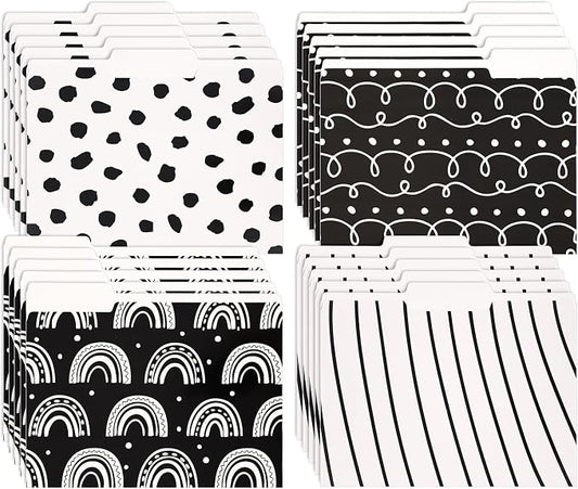 Whaline 24 Pack Black White File Folders Letter Size Squiggle Dot Stripe Rainbow File Pockets with 1/3 Cut Tab for Home Office Classroom Supplies, 8.9 x 11.6 Inch