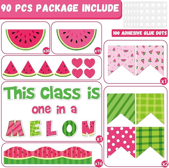 ZOiiWA Watermelon Bulletin Board Decorations One in a Melon Bulletin Board Back to School Watermelon Paper Cutouts Sweet Summer Classroom Decoration for School Home Office Window Wall Decor
