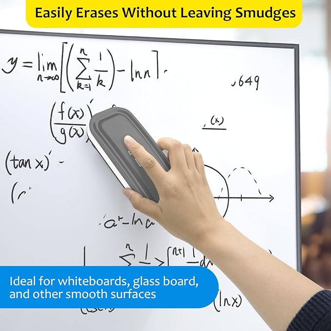 maxtek Dry Erase Eraser, Magnetic White Board Erasers - 2 Pack, Glass Whiteboard Eraser for Office and School Supplies (Gray + White)