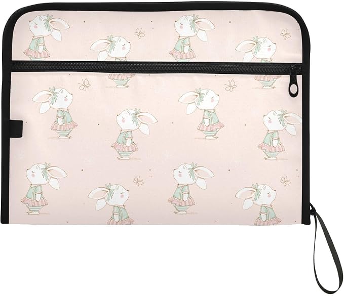 Cute Bunny Butterflies File Folders,Plastic Folders with 13 Pockets,Expandable File Folder for Documents School Students Office,Aesthetic Folder with Labels A4 Letter Size