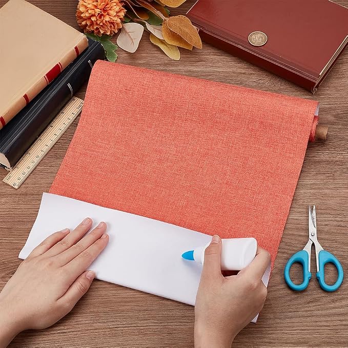 CRASPIRE 51x11.8 Inch Red-Orange Book Cloth Paper Backed for Book Cover Binding Weave Linen Fabric Surface Protector Book Binding Cloth for Adult Scrapbooking Album DIY Crafts