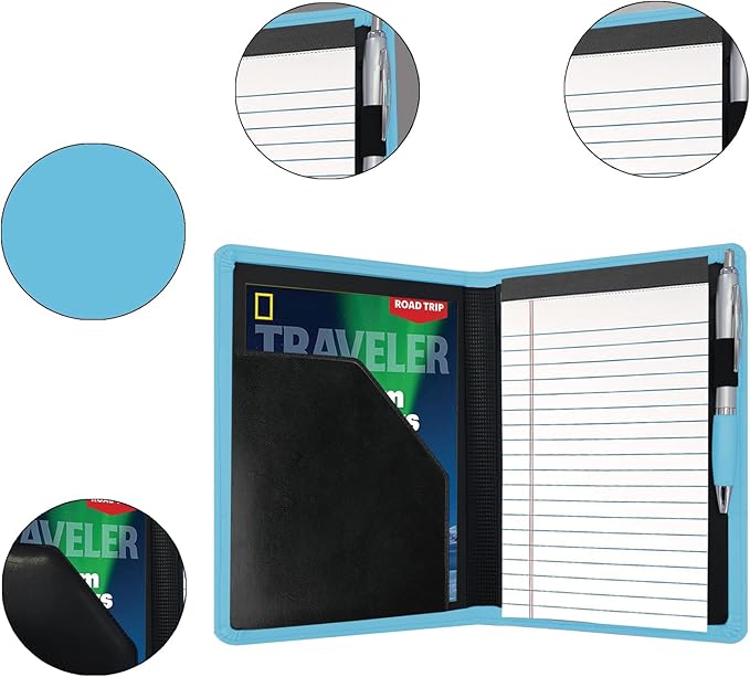 Classic Padfolio/Junior Portfolio Folder Case, Business A5 Binder Organizer Notepad for Men Women, 5 x 8 Writing Pad Included, Light Blue