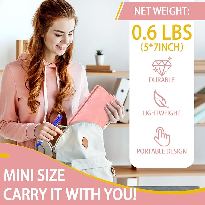 Feifeiya 6 Sides Dry Erase Notebook Portable Whiteboards Notebook Small Reusable College Ruled Lined Board Folding Mini Travel Dry Erase White Board for Office Study(Pink,A6: 5 x 7 Inches)