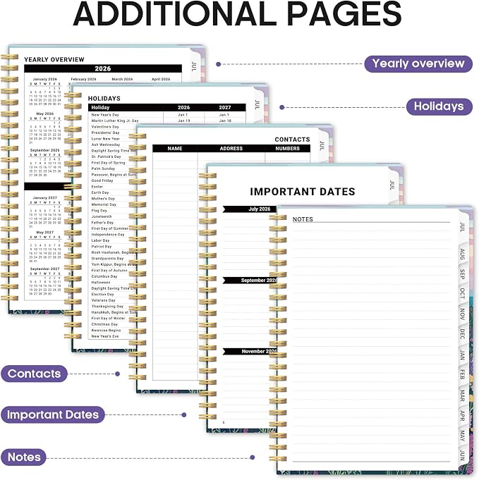 Planner 2026–2027, Academic Year Monthly & Weekly Calendar Book, Jul 2026–Jun 2027, Hardcover Organizer with Tabs, Student & Teacher Planner, 6.3" x 8.5", Lavender Whiskers