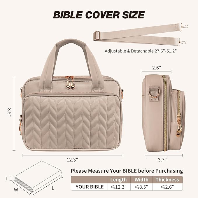 KOPKOFT Bible Cover Case for Women, All-in-One Bible Study Supplies Journaling Kit with Highlighters Tabs, Quilted Book Carrying Cases, Christmas Christian Gifts for Women (Smokey Taupe)