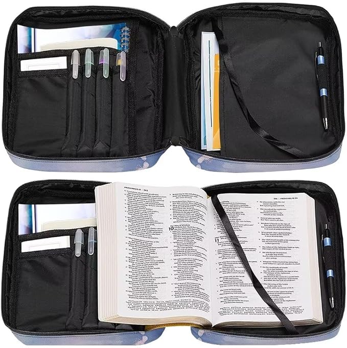 Coldinair Butterfly Bible Cover for Women Nylon Bible Holder Carrier Peach Blossom Carrying Organizer Bible Bag, Zipper and Pockets for Standard Large Size Bible