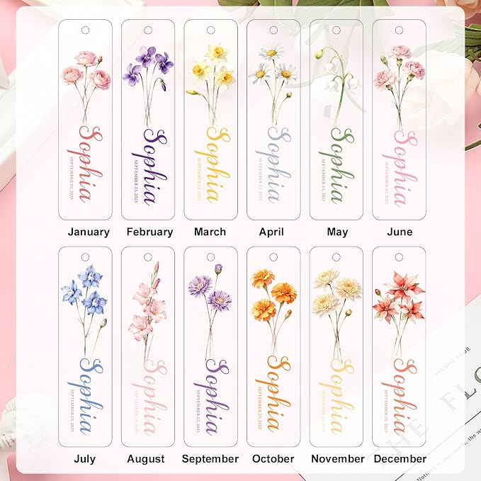 Personalized Bookmarks for Women Book Lover Birth Flower Birthday Customized Gifts for Reading Her Daughter Friends (Acrylic #4)