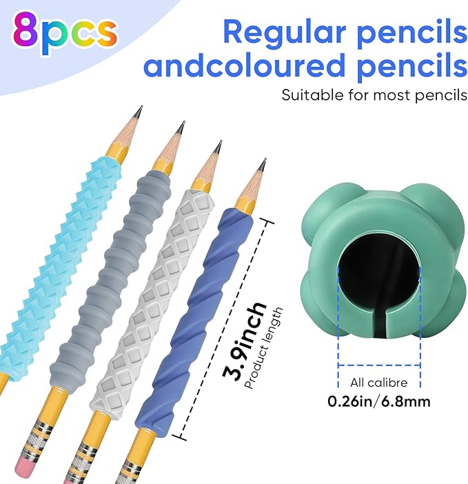 8-Pack Textured Silicone Pencil Grips–Sensory Fidget Sleeves for Kids& Adults,ADHD &Autism Anxiety Relief,Quiet Classroom&Travel Fidget Tool for Focus, Fidget Gifts Back-to-School Essentials