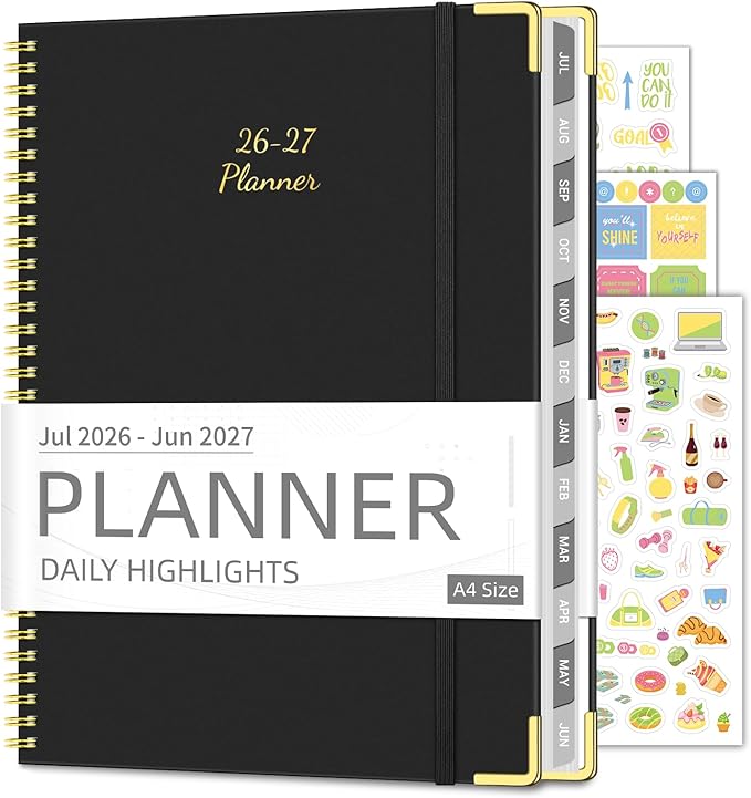 Academic Planner 2026-2027 (8.5" x 11") - Weekly & Monthly Planner (Jul. 2026 - Jun. 2027), Column View Calendar Organizers, Hardcover Agenda Book with Tabs for Office & School, Black
