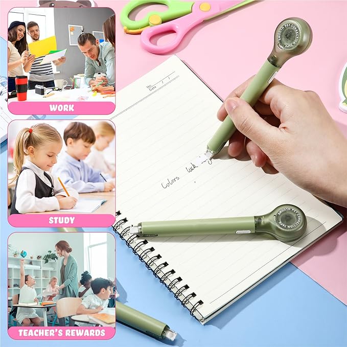 Gersoniel 10 Pack Correction Tape Pen Correctional Ink Tape Push Pull Protective, Easy to Use Applicator for School Office Supplies, 0.2 x 236 Inch (Green Color)