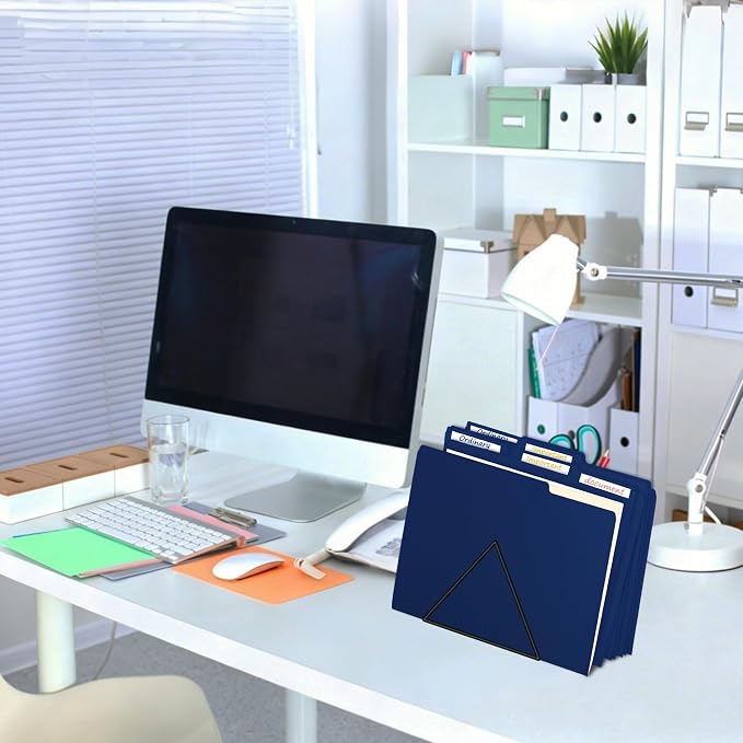VZCPYTPM 150 Pack Navy Blue File Folders,Letter Size (8.5x11 in),1/3-Cut Tabs in Assorted Positions,Cardstock Paper Folders for Office,School & Home Filing Cabinet Organization, Bulk Document Folders