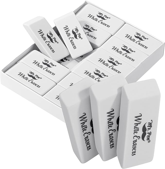 Mr. Pen- White Pencil Eraser, 12 Pack, Large Latex Free Block Erasers for School, Office, Art Sketching, Homework, Exams, Clean Smudge-Free Correction