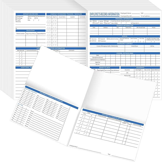 TaoBary 25 Pcs Employee Personnel File Folders, 11-3/4 x 9-1/2 Inches, Employee Record Folders, White Cardstock for Company Office Recording Confidential Info, Preprinted