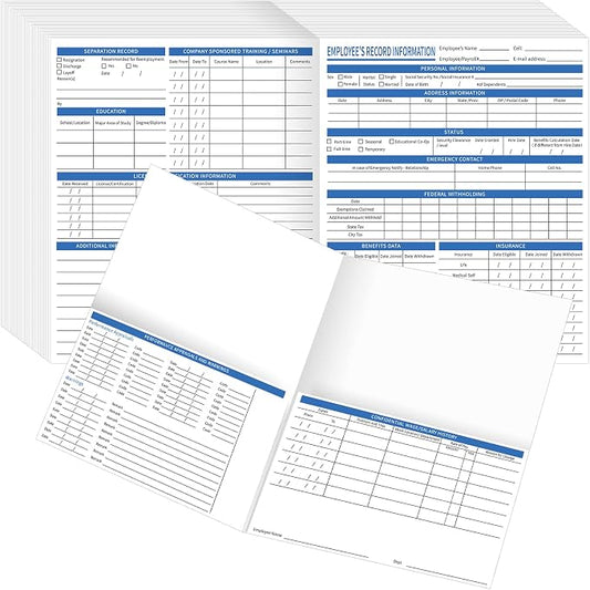 TaoBary 25 Pcs Employee Personnel File Folders, 11-3/4 x 9-1/2 Inches, Employee Record Folders, White Cardstock for Company Office Recording Confidential Info, Preprinted