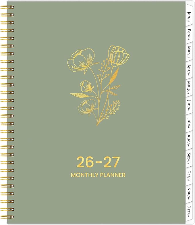 2026-2027 Monthly Planner, 18 Monthly Calendar Planner, January 2026 - June 2027, 8’’ x 10’’, 2026 Spiral Agenda with Tabs ＆Pocket, Flexible Cover, Organizer Notebook for Office Home School, Flowers