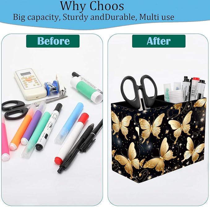 Pen Holder and Anti-Slip Mouse Pad Combination, Makeup Brush Storage Box, Tableware Storage Box, Suitable for Office and Home - Golden Butterfly
