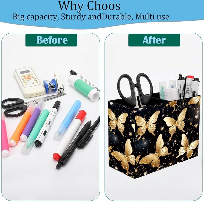 Pen Holder and Anti-Slip Mouse Pad Combination, Makeup Brush Storage Box, Tableware Storage Box, Suitable for Office and Home - Golden Butterfly