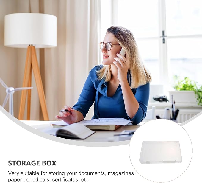 YARNOW A5 Paper Storage Box, Plastic Document Case with Lid, Clear File Organizer Container for Scrapbook Project, Desktop Bill Receipt Holder, 1 Pack