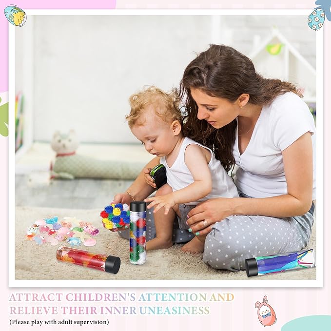 Arrowbash 6 Pcs Sensory Bottles Kits for Toddlers 1-3 Kids 400 ml Plastic Calming Bottles Empty with Lid Calm Down Jar Kit Filler Glitters Sequins Weather Containers for Relieving Anxiety Disturbed