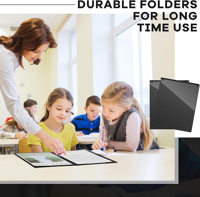 Henoyso 24 Pcs Folders with Pocket School to Home Folder Heavy Duty 2 Pocket Homework Folders with Clear Front Pockets for School Students Parent Teacher Communication (Black)