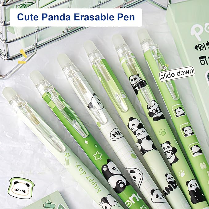 MOZXIRZ 6 Pcs Cute Erasable Retractable Pens Erasable Gel Ink Pens Cartoon Panda Pen 0.5mm Blue Ink Pen Cartoon Writing Pen Office School Supplies Women Girls Boys(Blue Ink-Panda)