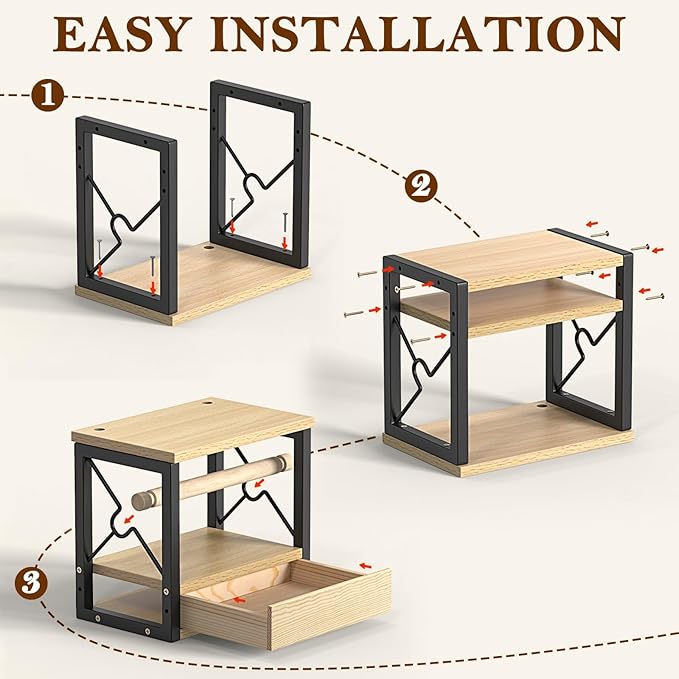Label Roll Holder & FanFold Labels with Drawer, Wooden Label Holder for Thermal Printer Stand, Thermal Label Holder for Desktop Label Printer, Sticker Roll Holder for Home, Office, Work