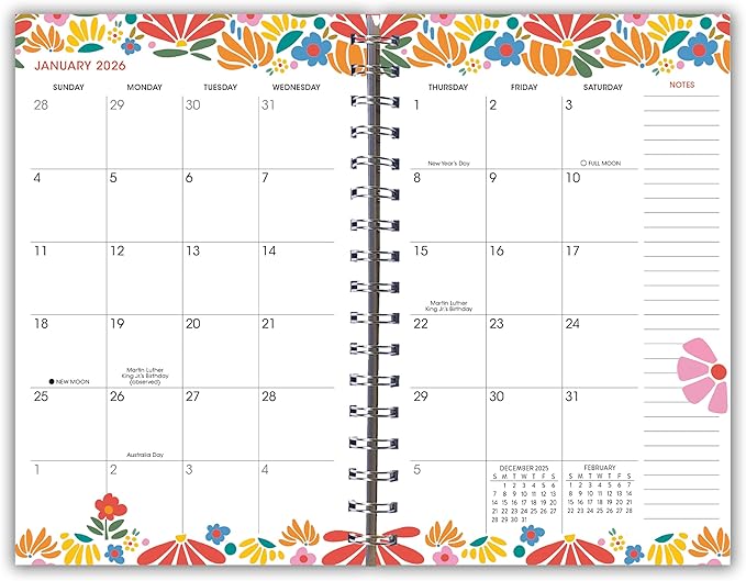 Folksy Florals 2026 Weekly & Monthly Planner, 12-Month Engagement Calendar with Hand-Drawn Folk Art Floral Design and Boho Botanical Patterns, 2026, 6" × 9"